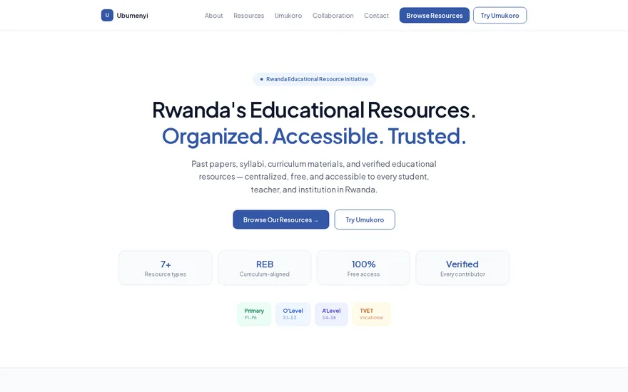 Ubumenyi education resource platform website design Rwanda — Frame Africana