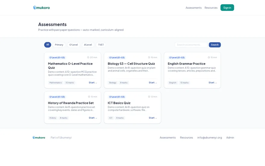 Umukoro timed exam practice web app for Rwanda students — Frame Africana